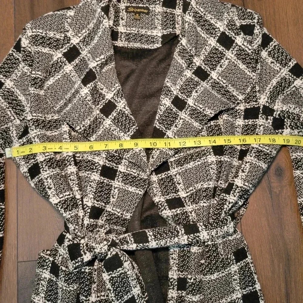 Shinestar womens lightweight black/ white belted coat duster Size M - Picture 6 of 8